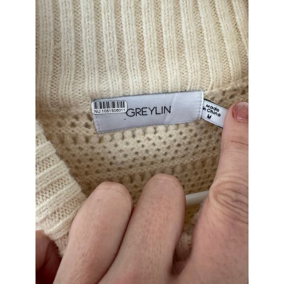 NWT GREYLIN Gwen Patchwork Knit Mock Neck Colorblock Fall Sweater Medium - Picture 7 of 7